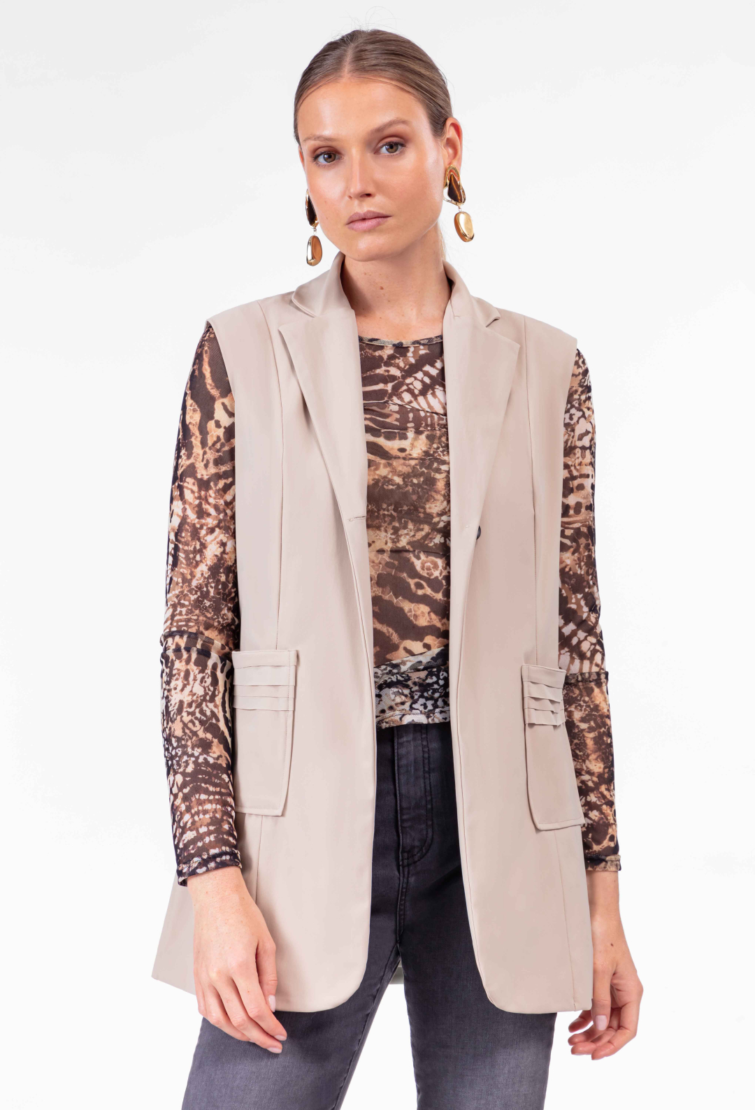 Veste sans manches Tess en jersey technique beige