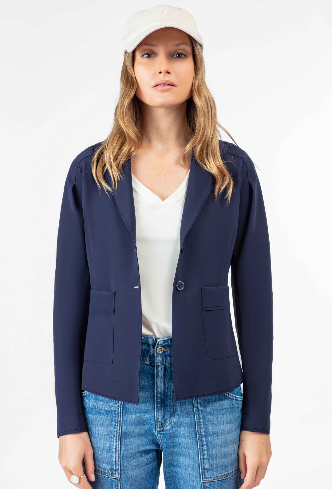 Veste tailleur Dorian en jersey technique marine