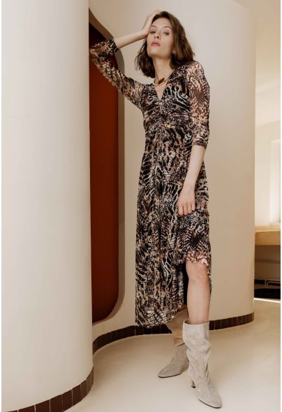 Elsa long dress in printed resille
