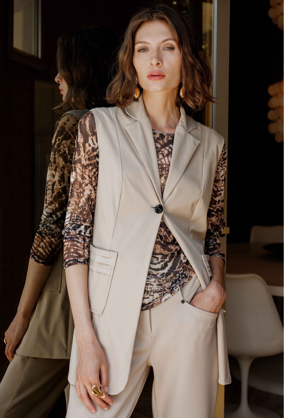 Veste sans manches Tess en jersey technique beige